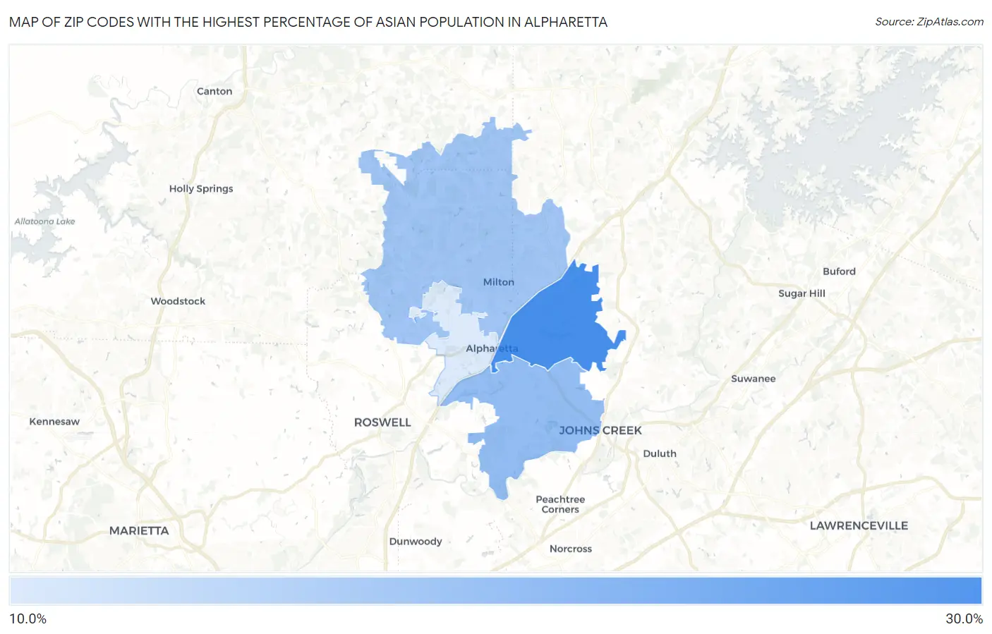 Zip Codes with the Highest Percentage of Asian Population in Alpharetta Map