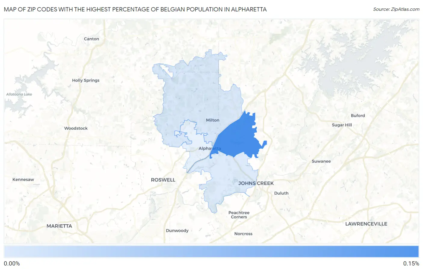 Zip Codes with the Highest Percentage of Belgian Population in Alpharetta Map