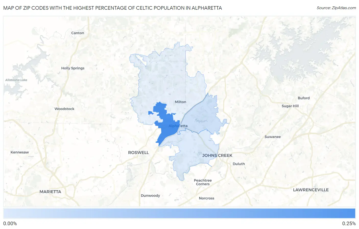 Zip Codes with the Highest Percentage of Celtic Population in Alpharetta Map