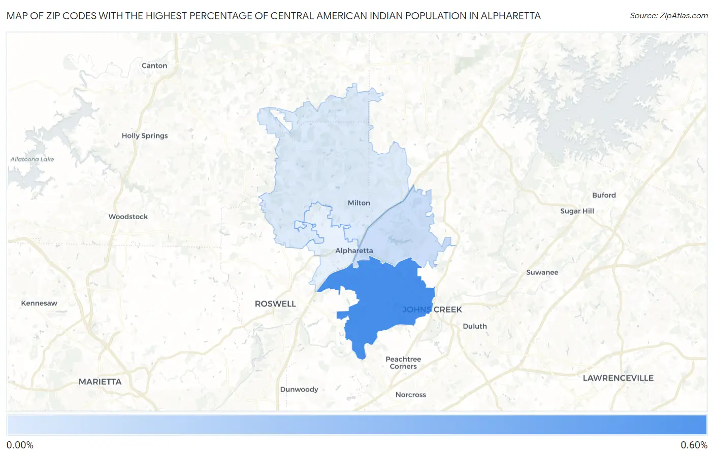 Zip Codes with the Highest Percentage of Central American Indian Population in Alpharetta Map