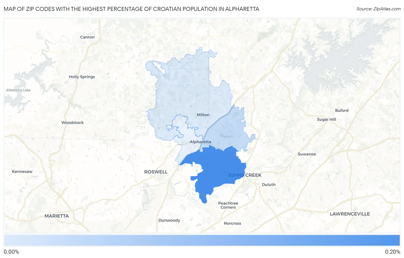 Zip Codes with the Highest Percentage of Croatian Population in Alpharetta Map