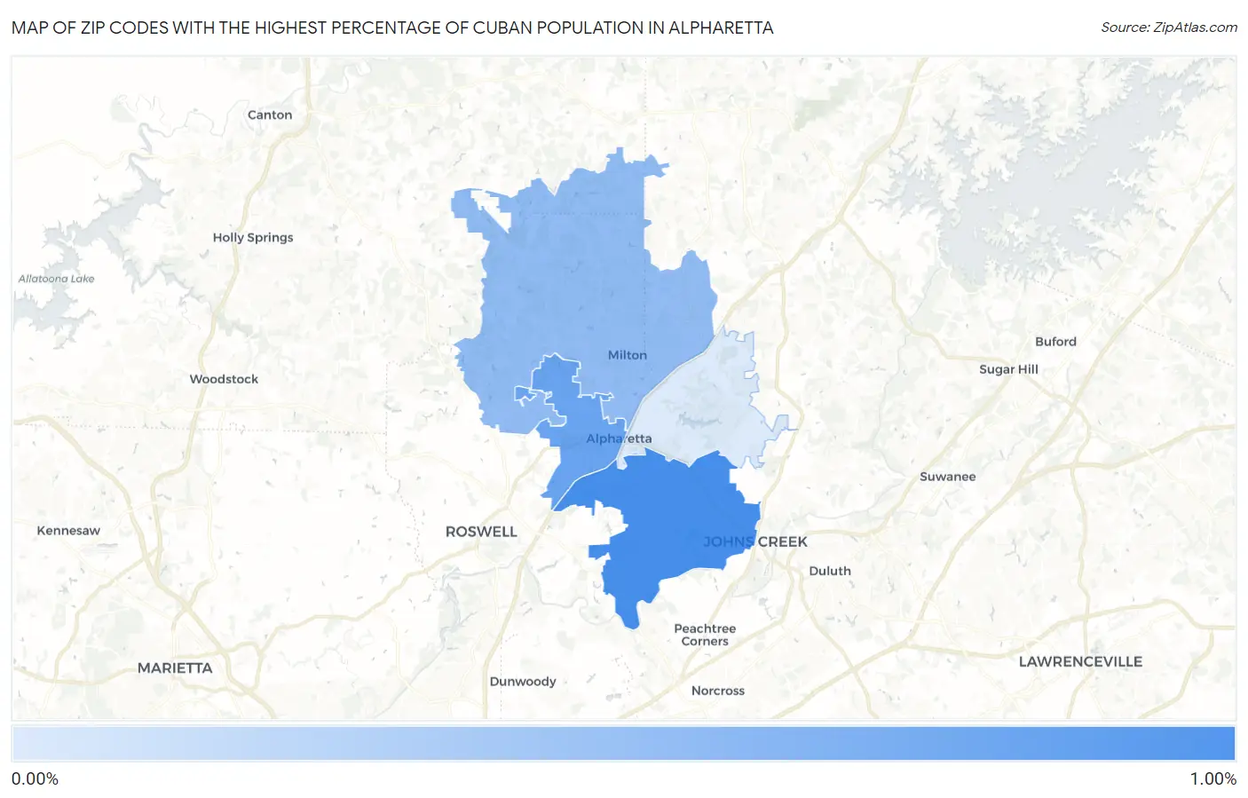 Zip Codes with the Highest Percentage of Cuban Population in Alpharetta Map