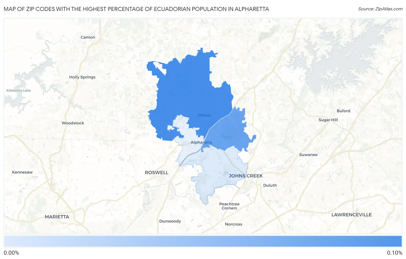 Zip Codes with the Highest Percentage of Ecuadorian Population in Alpharetta Map