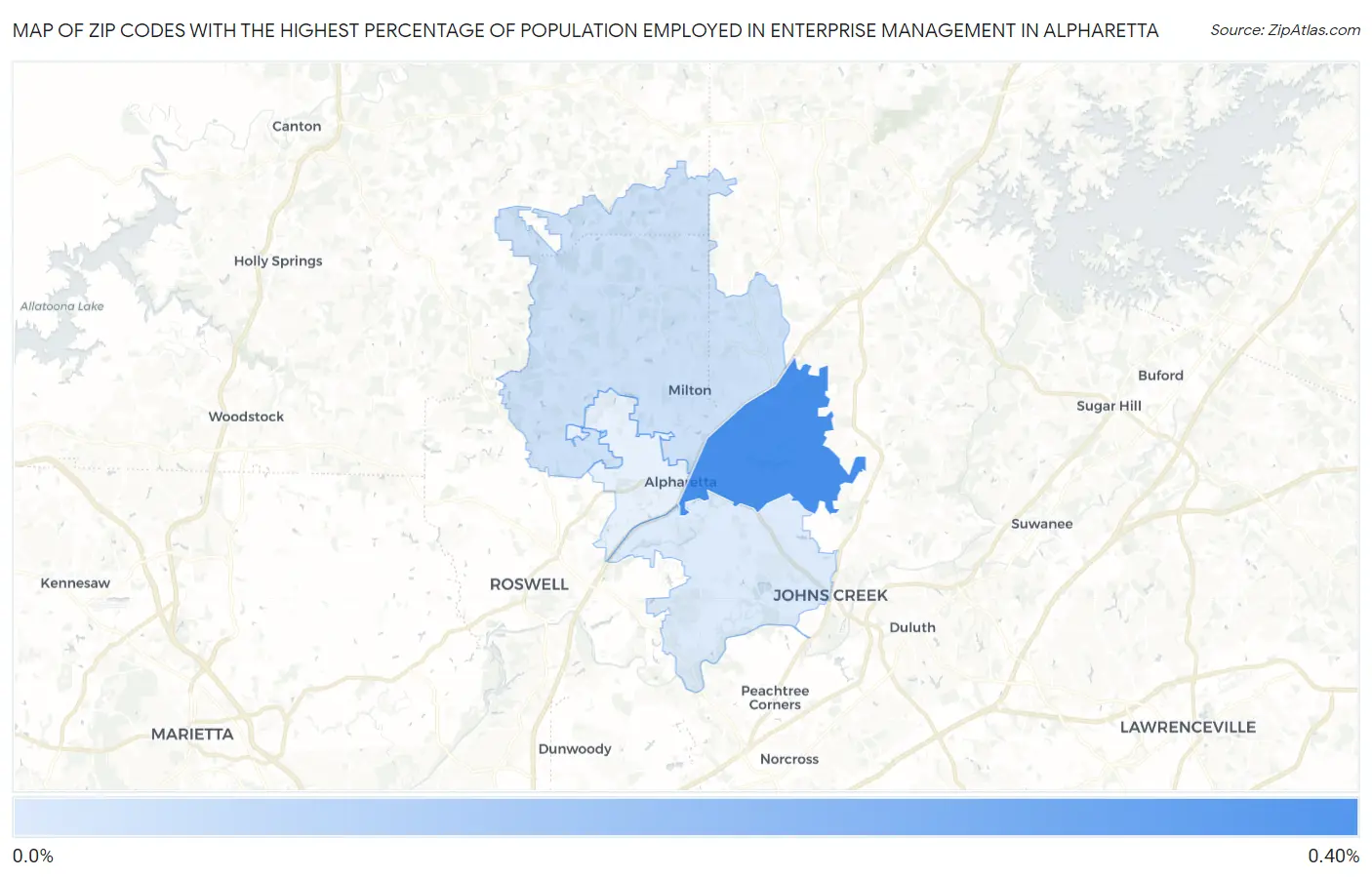 Zip Codes with the Highest Percentage of Population Employed in Enterprise Management in Alpharetta Map