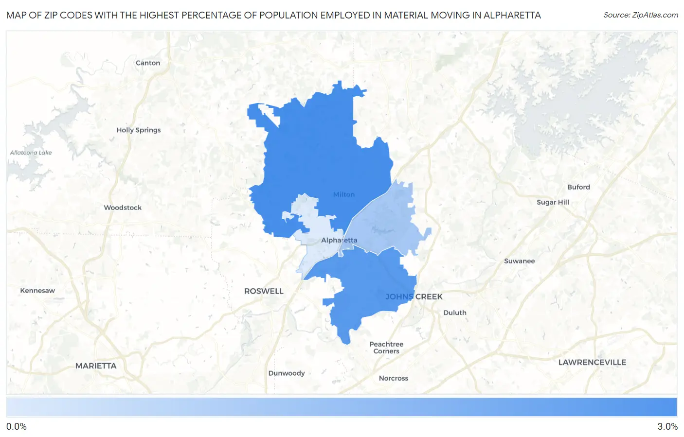 Zip Codes with the Highest Percentage of Population Employed in Material Moving in Alpharetta Map