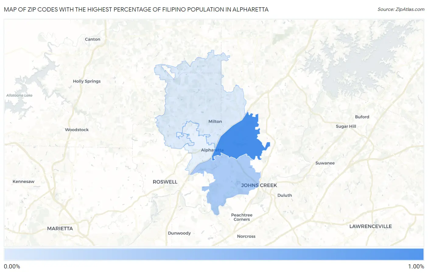 Zip Codes with the Highest Percentage of Filipino Population in Alpharetta Map