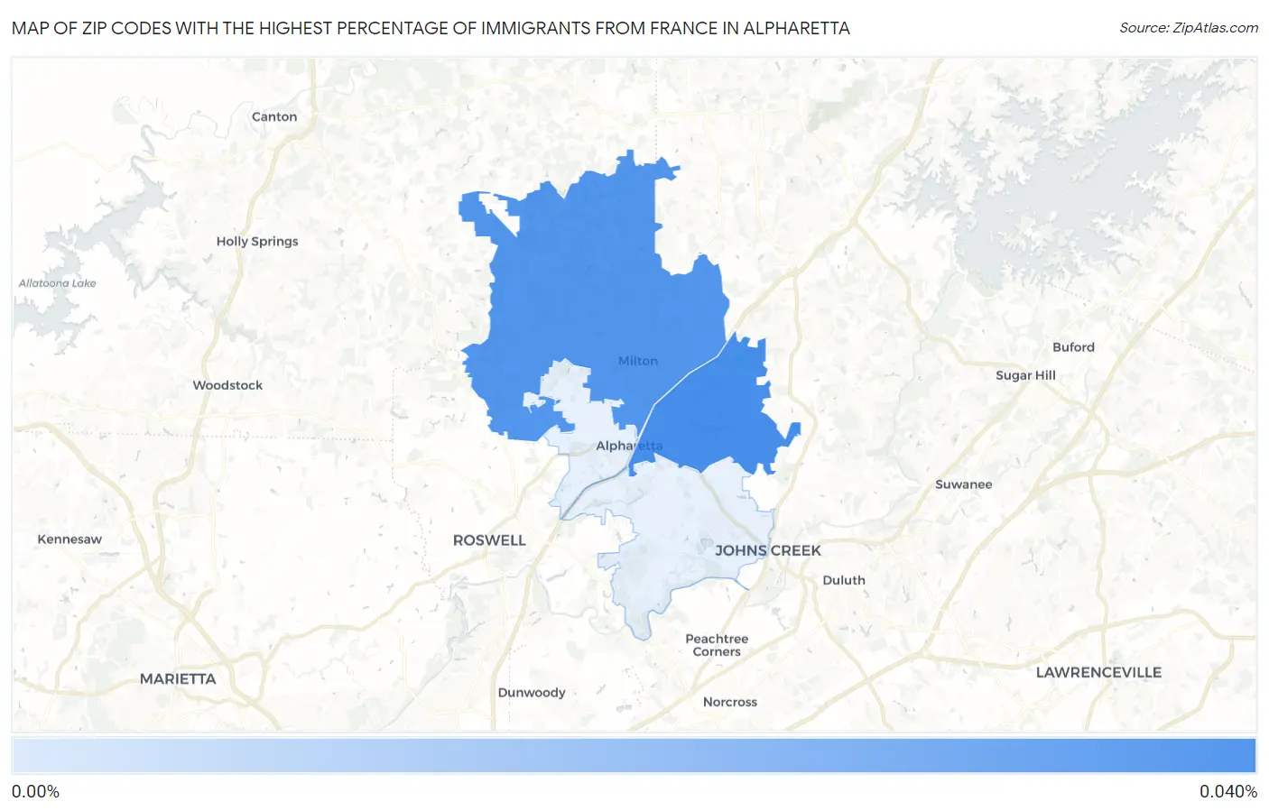 Zip Codes with the Highest Percentage of Immigrants from France in Alpharetta Map