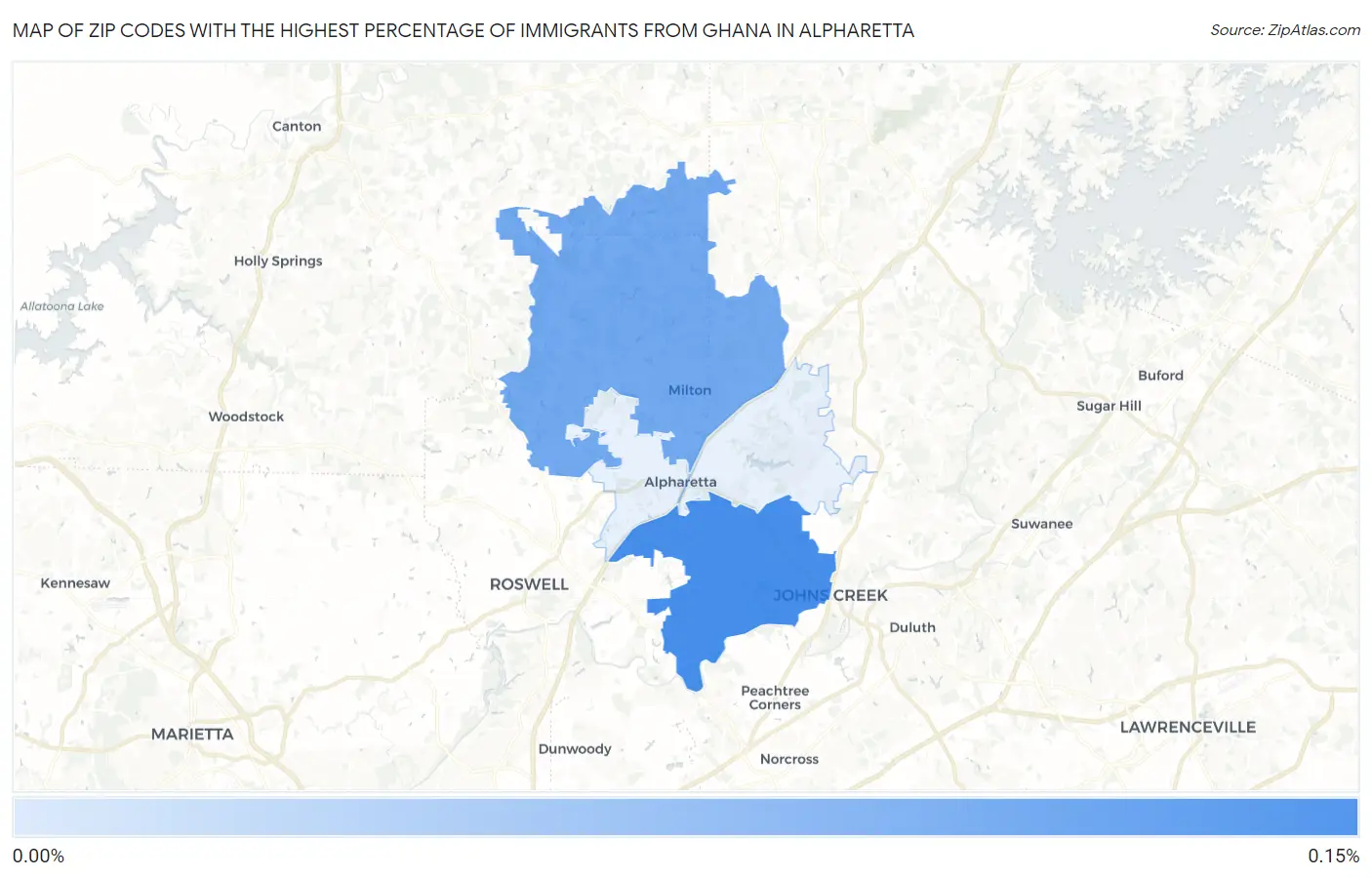 Zip Codes with the Highest Percentage of Immigrants from Ghana in Alpharetta Map