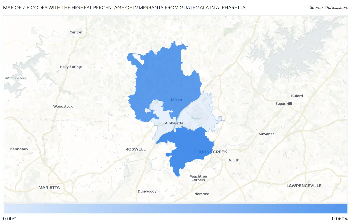 Zip Codes with the Highest Percentage of Immigrants from Guatemala in Alpharetta Map
