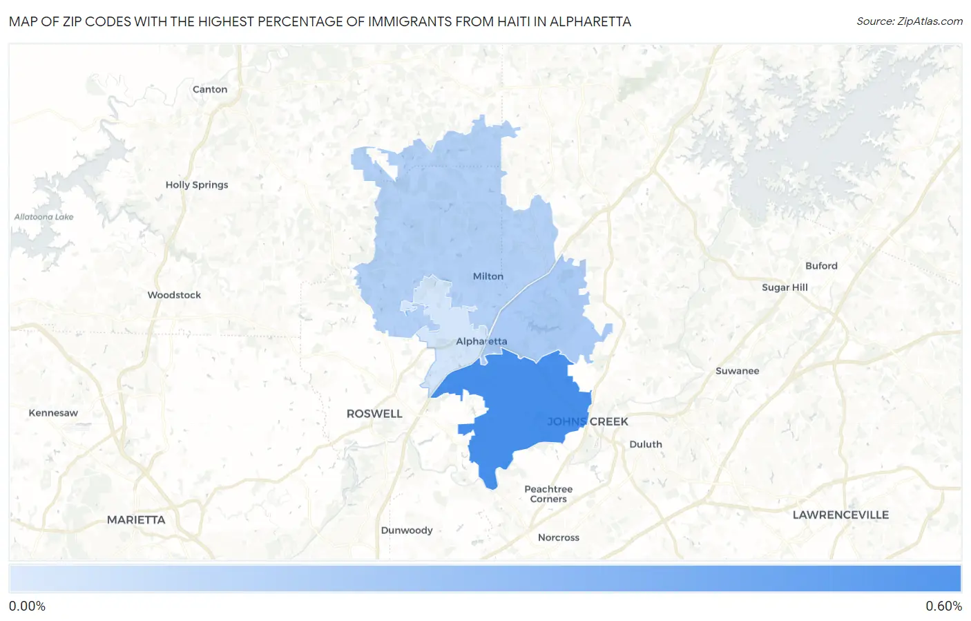 Zip Codes with the Highest Percentage of Immigrants from Haiti in Alpharetta Map