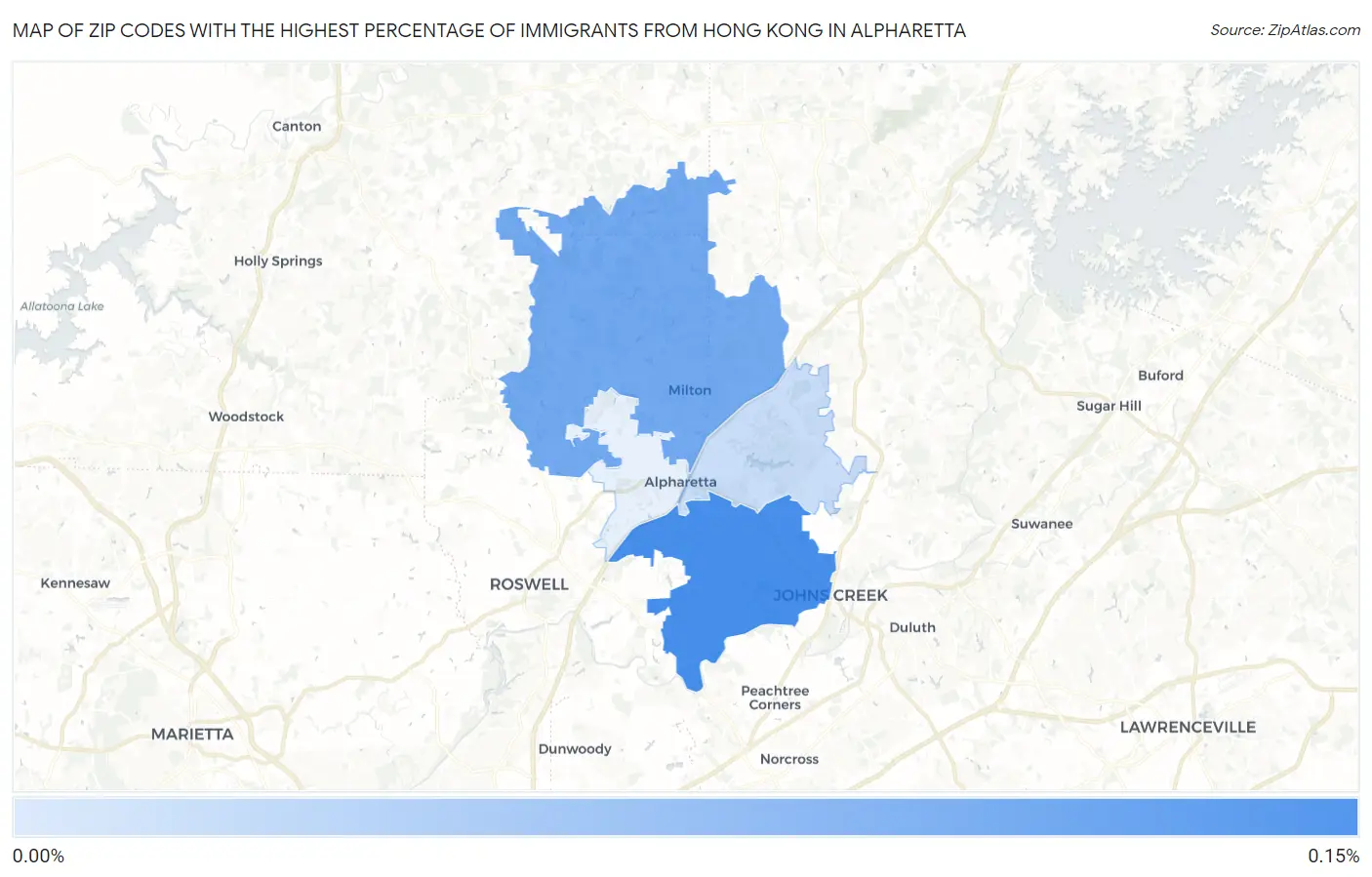 Zip Codes with the Highest Percentage of Immigrants from Hong Kong in Alpharetta Map