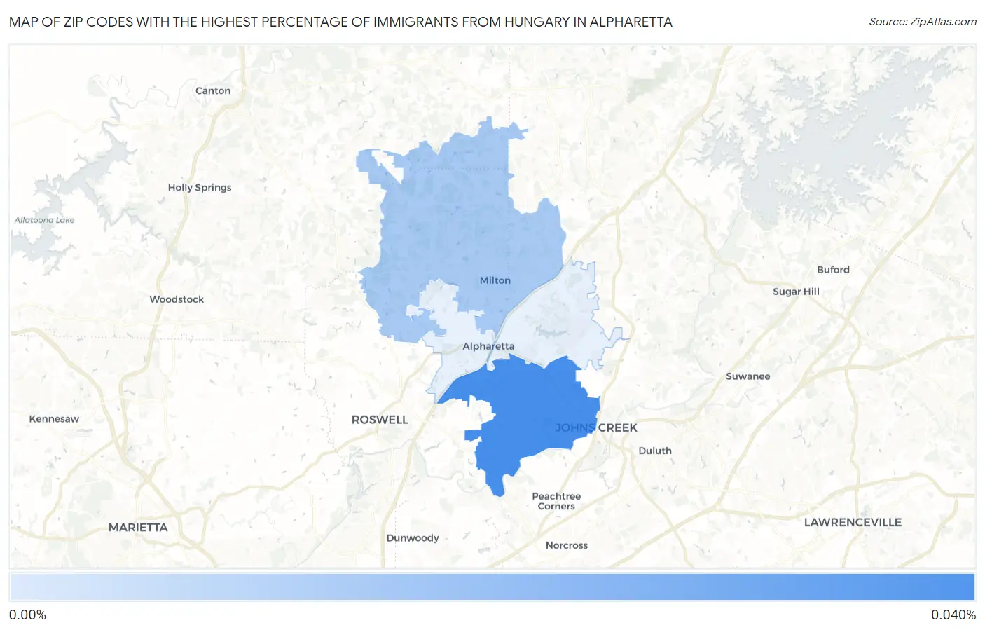 Zip Codes with the Highest Percentage of Immigrants from Hungary in Alpharetta Map