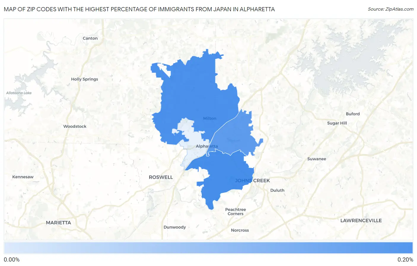 Zip Codes with the Highest Percentage of Immigrants from Japan in Alpharetta Map