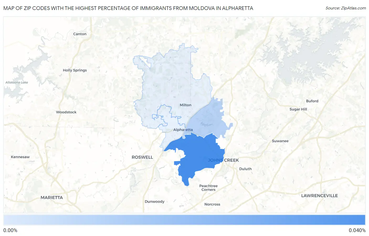 Zip Codes with the Highest Percentage of Immigrants from Moldova in Alpharetta Map