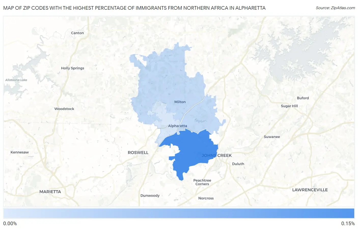 Zip Codes with the Highest Percentage of Immigrants from Northern Africa in Alpharetta Map