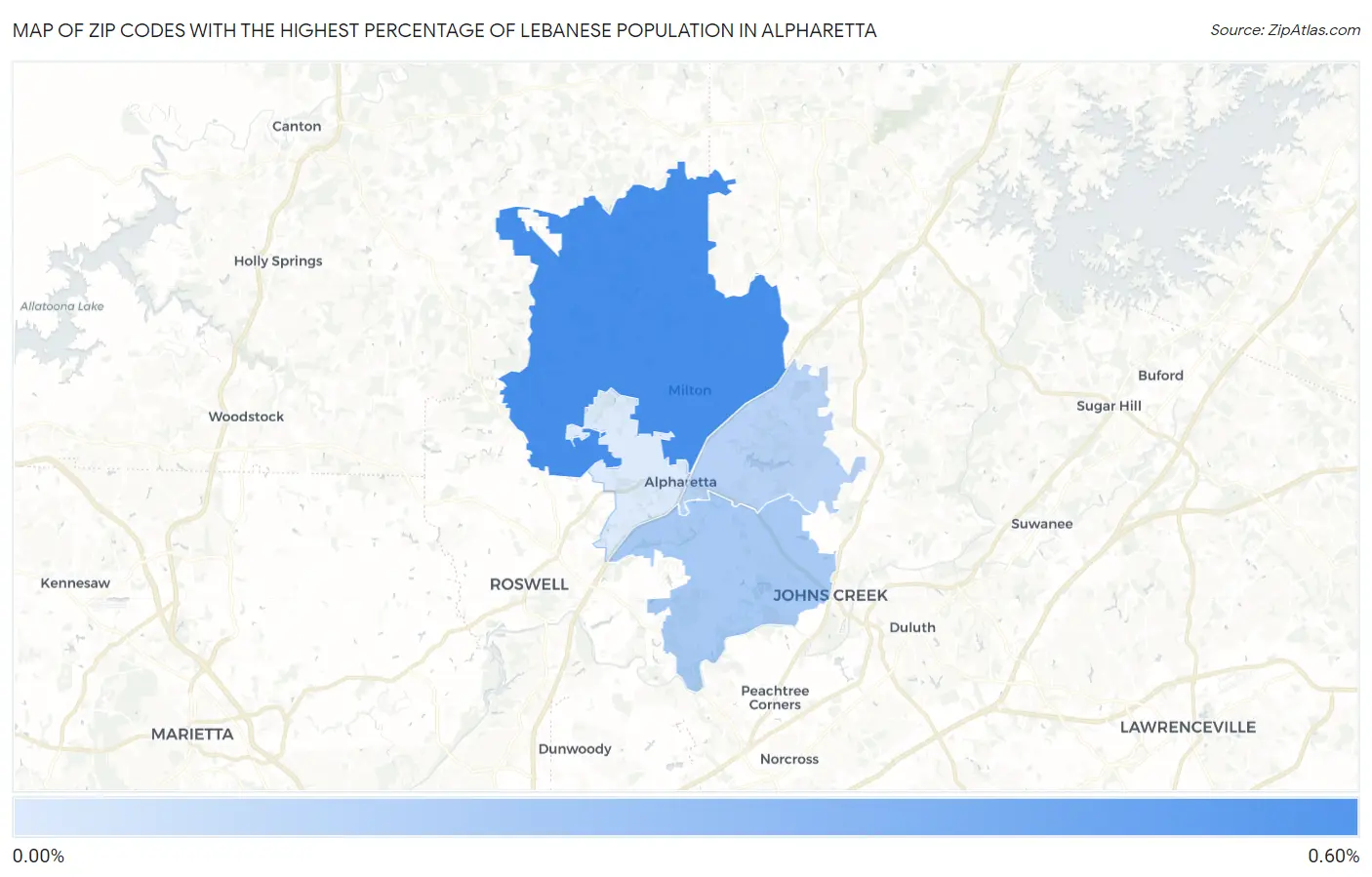 Zip Codes with the Highest Percentage of Lebanese Population in Alpharetta Map
