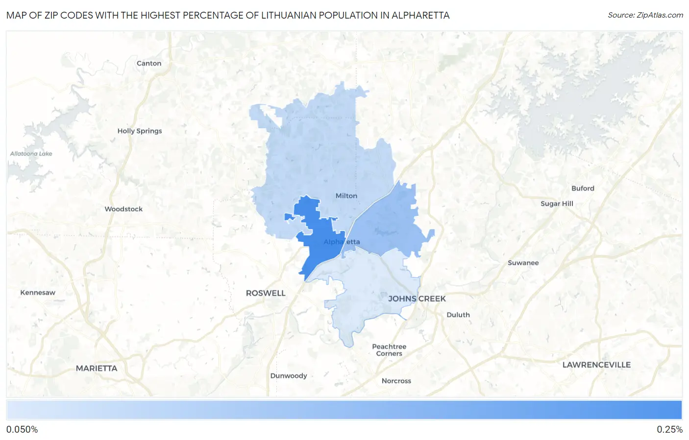 Zip Codes with the Highest Percentage of Lithuanian Population in Alpharetta Map