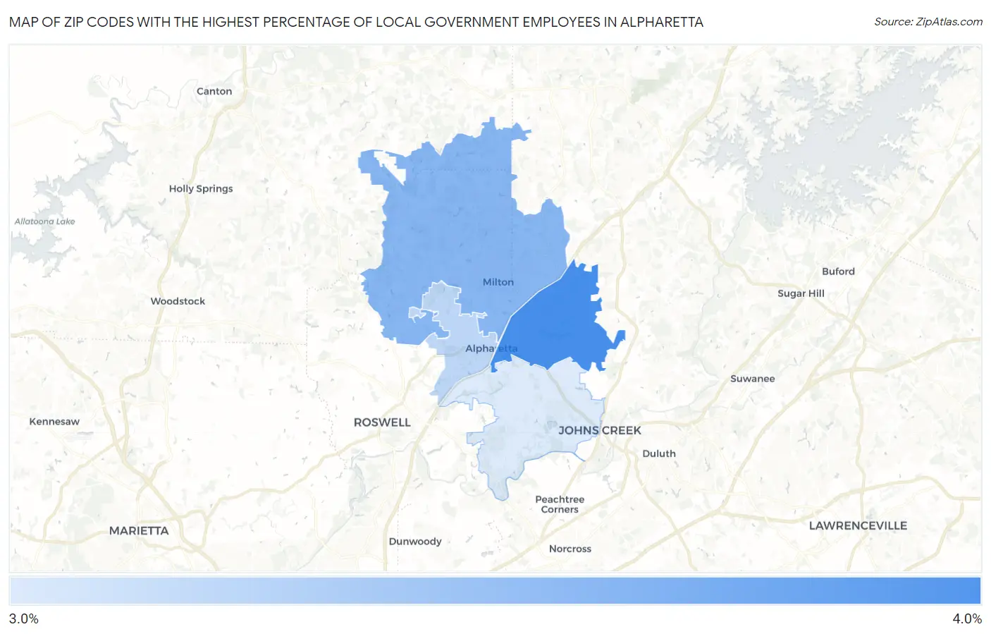 Zip Codes with the Highest Percentage of Local Government Employees in Alpharetta Map