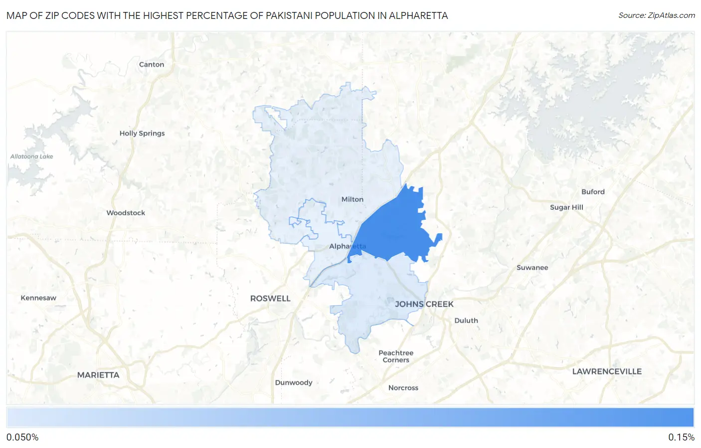 Zip Codes with the Highest Percentage of Pakistani Population in Alpharetta Map
