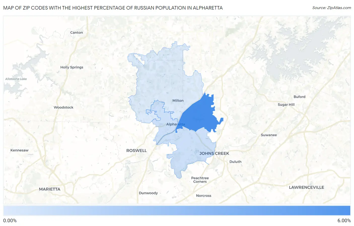 Zip Codes with the Highest Percentage of Russian Population in Alpharetta Map