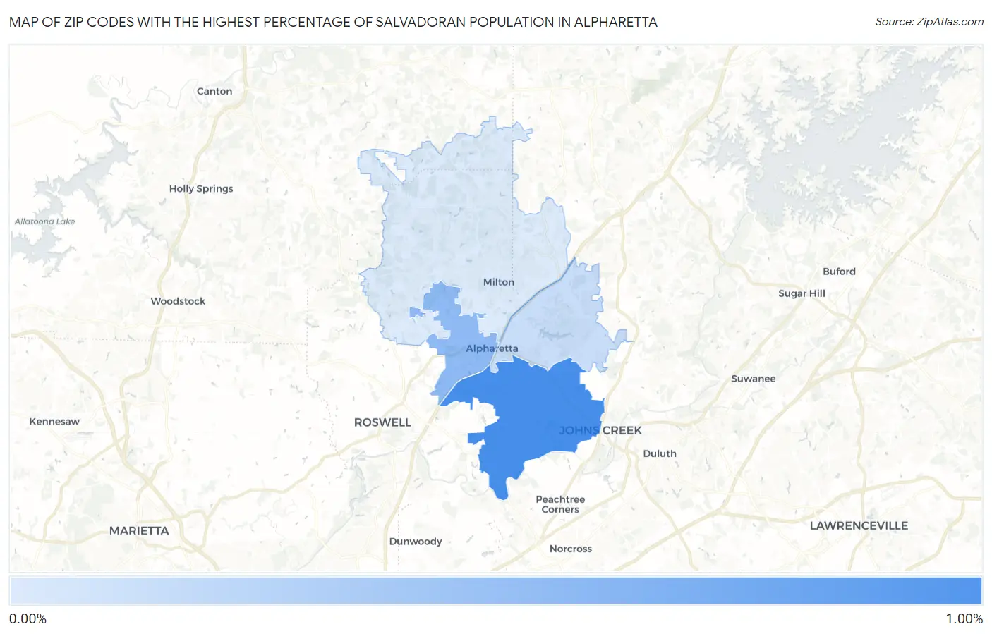 Zip Codes with the Highest Percentage of Salvadoran Population in Alpharetta Map