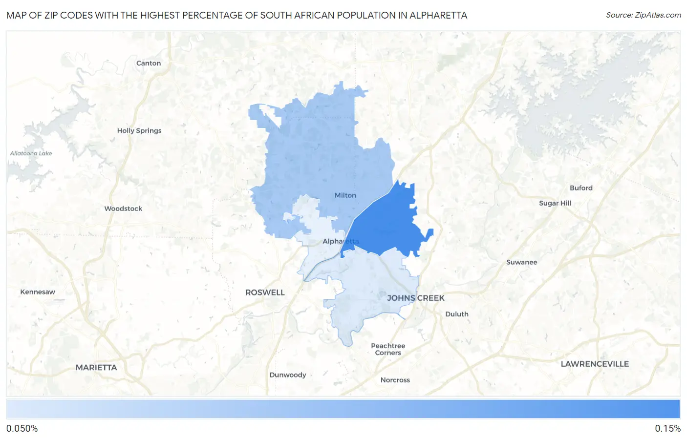 Zip Codes with the Highest Percentage of South African Population in Alpharetta Map