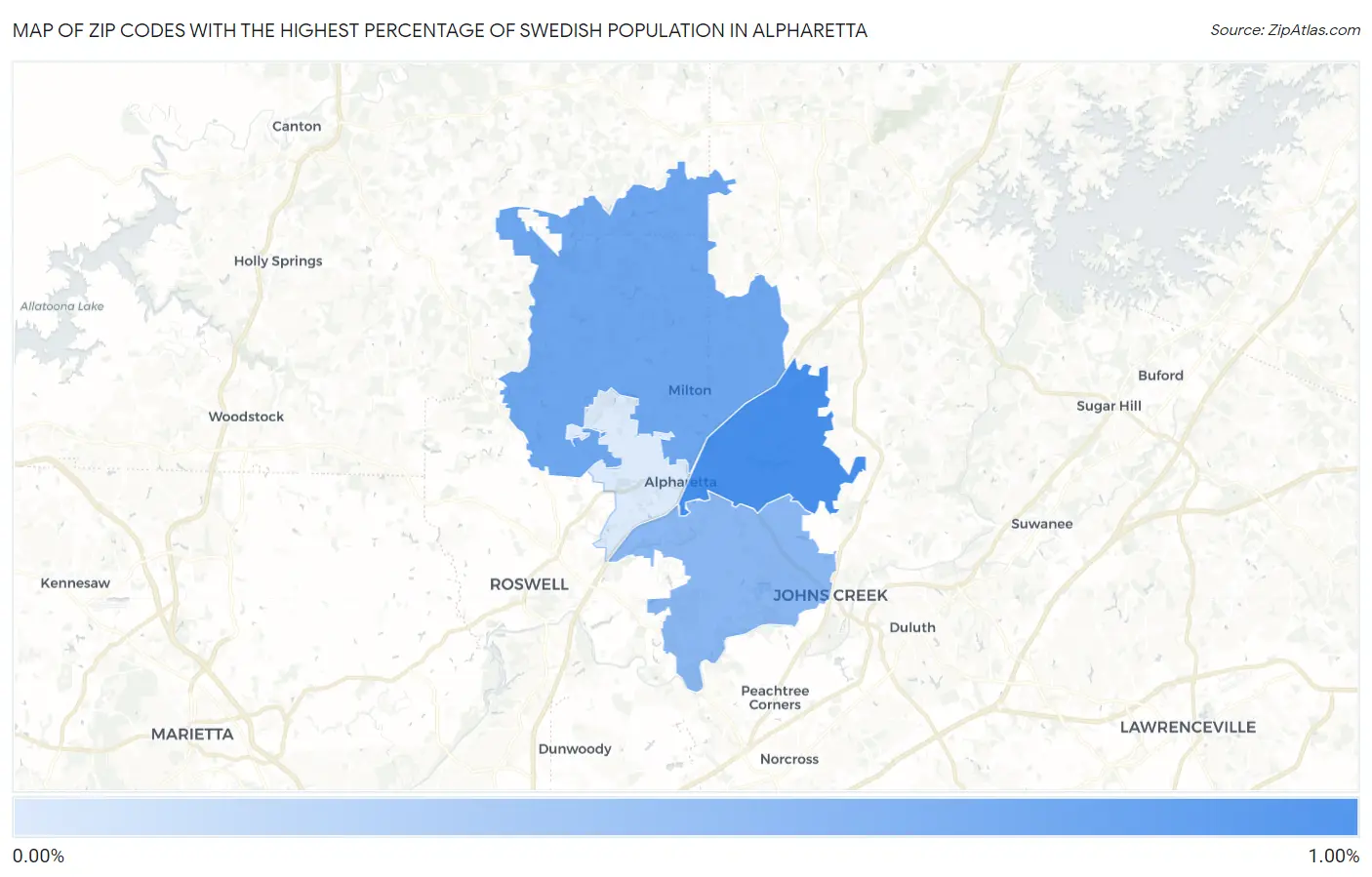 Zip Codes with the Highest Percentage of Swedish Population in Alpharetta Map