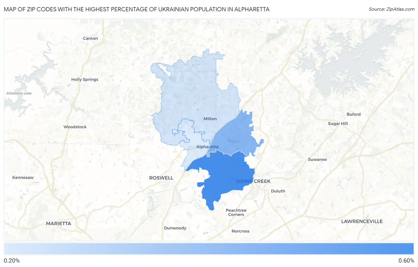 Zip Codes with the Highest Percentage of Ukrainian Population in Alpharetta Map