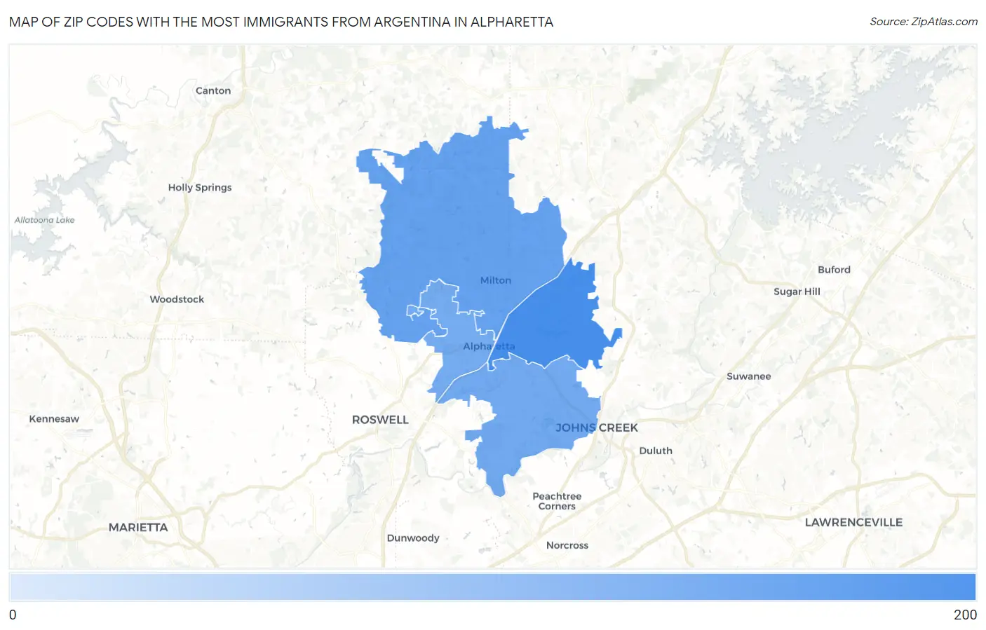 Zip Codes with the Most Immigrants from Argentina in Alpharetta Map