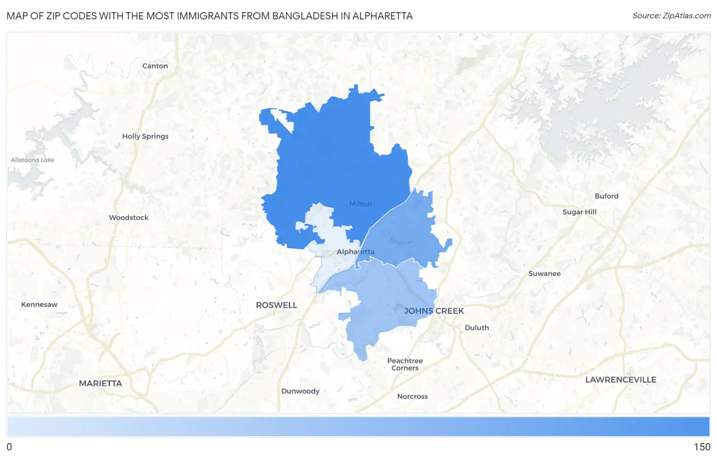 Zip Codes with the Most Immigrants from Bangladesh in Alpharetta Map