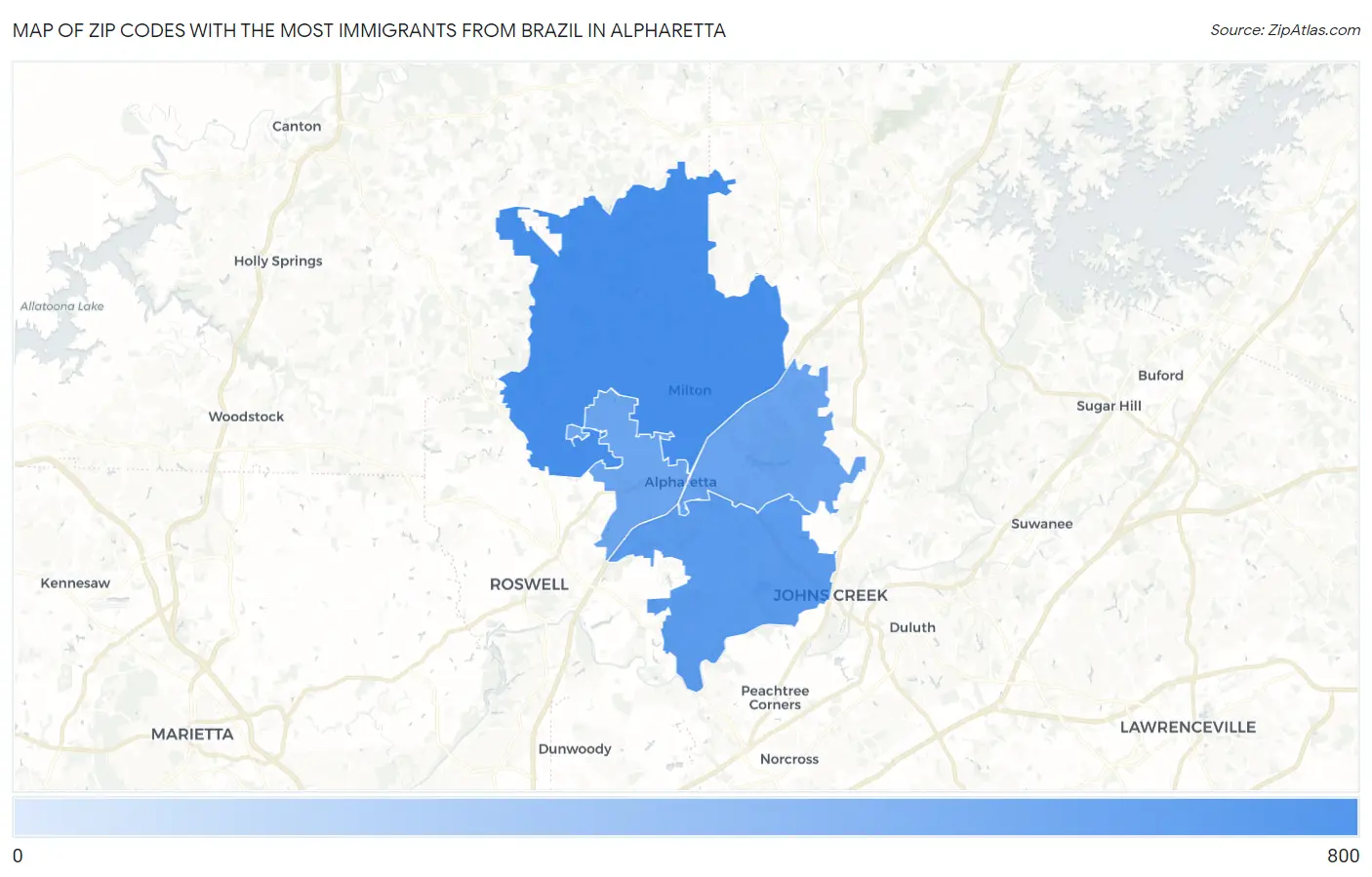 Zip Codes with the Most Immigrants from Brazil in Alpharetta Map