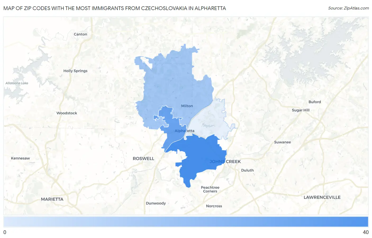 Zip Codes with the Most Immigrants from Czechoslovakia in Alpharetta Map