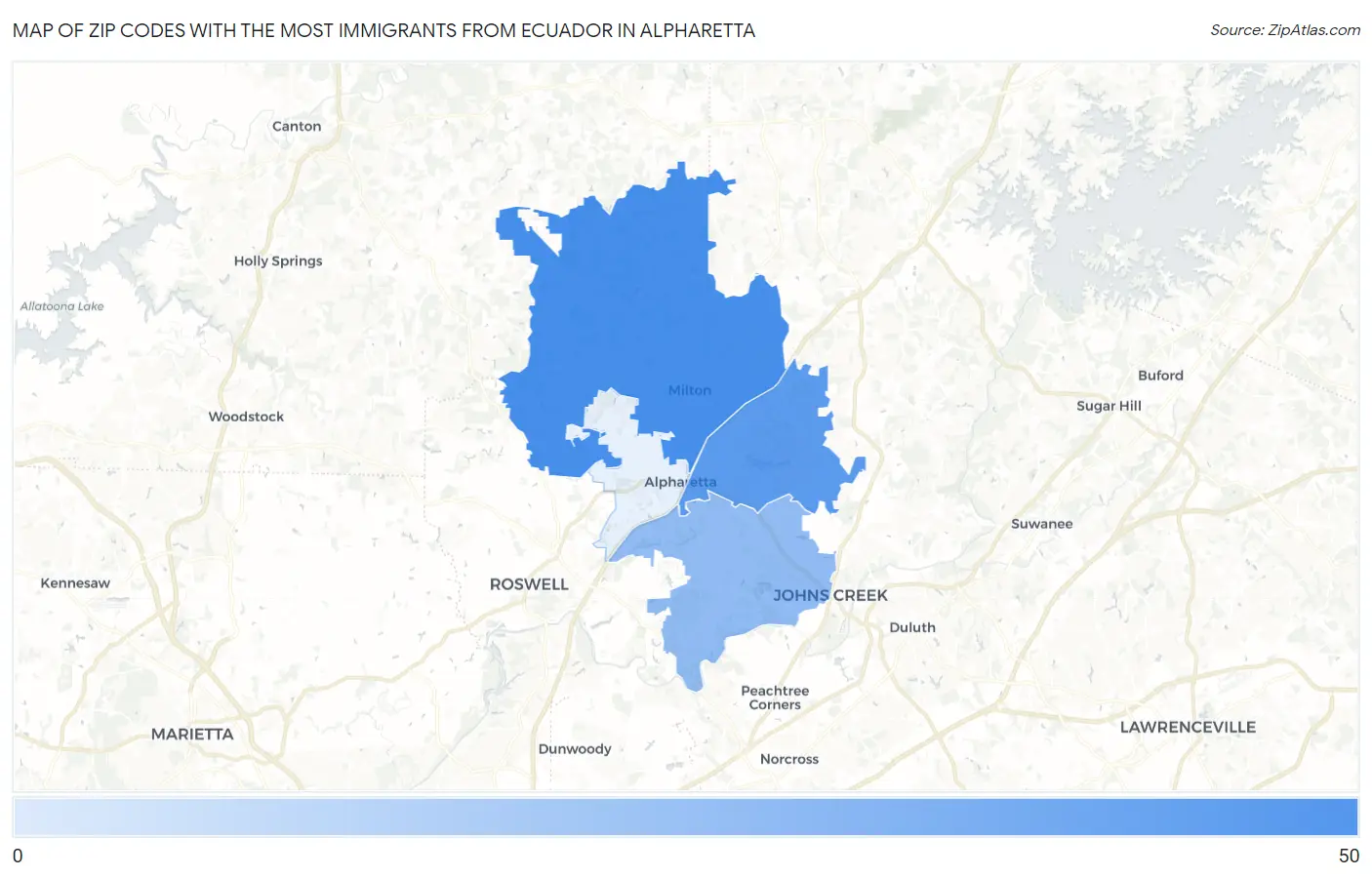 Zip Codes with the Most Immigrants from Ecuador in Alpharetta Map