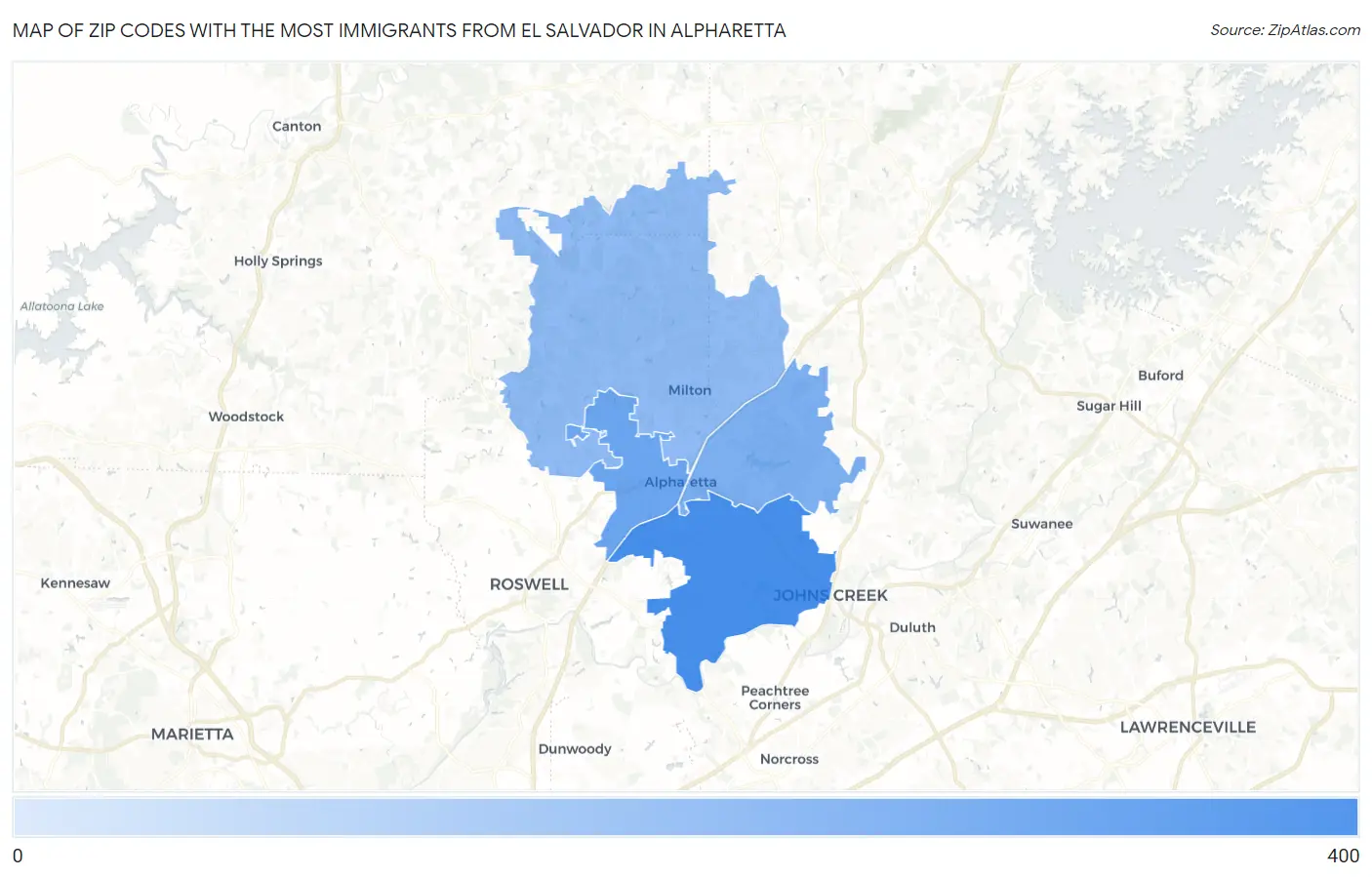 Zip Codes with the Most Immigrants from El Salvador in Alpharetta Map