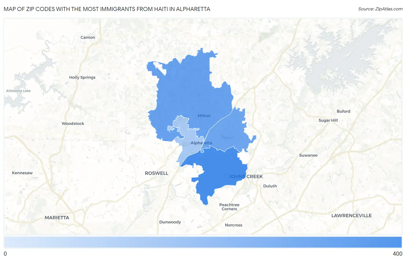 Zip Codes with the Most Immigrants from Haiti in Alpharetta Map