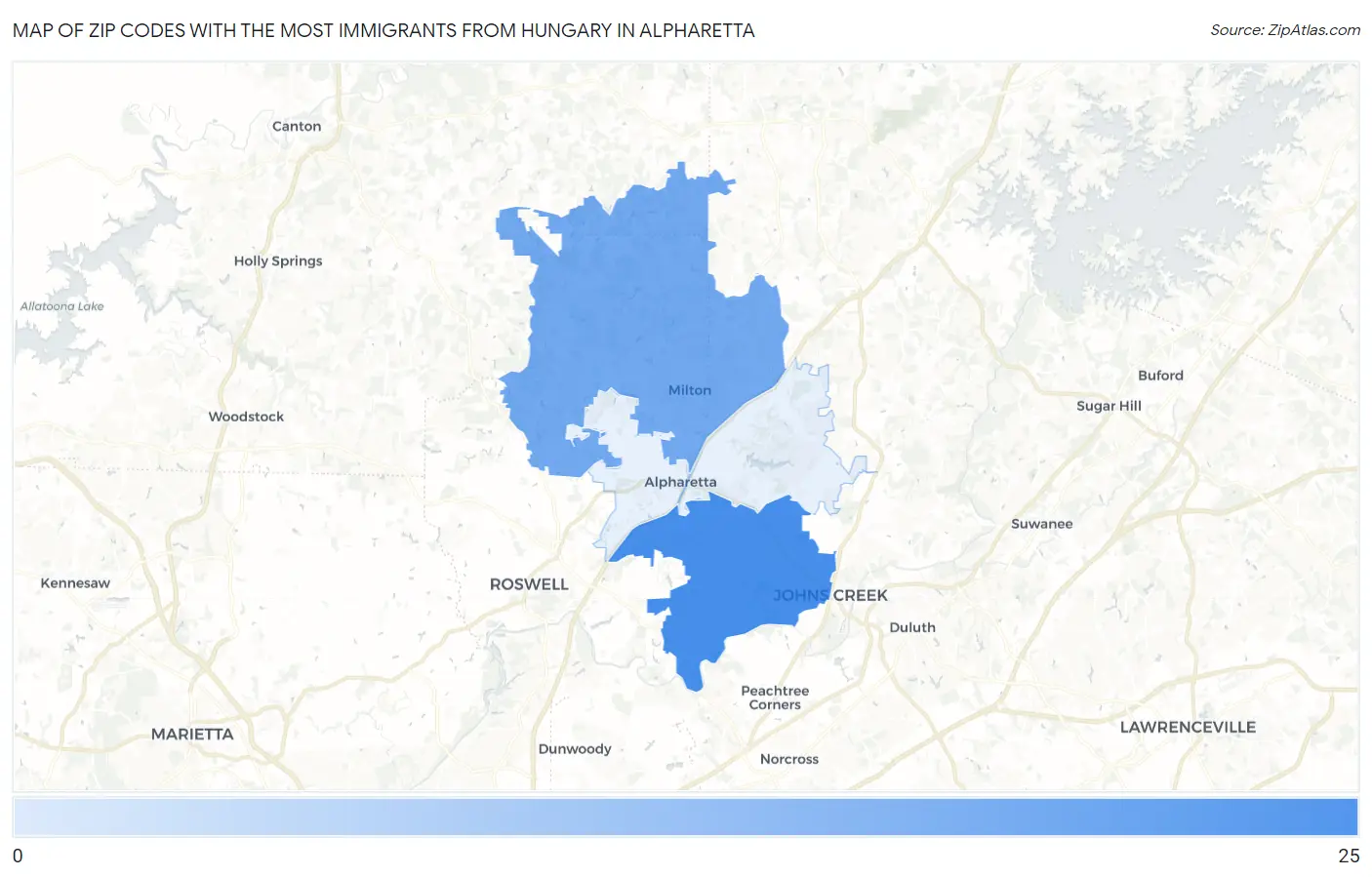 Zip Codes with the Most Immigrants from Hungary in Alpharetta Map