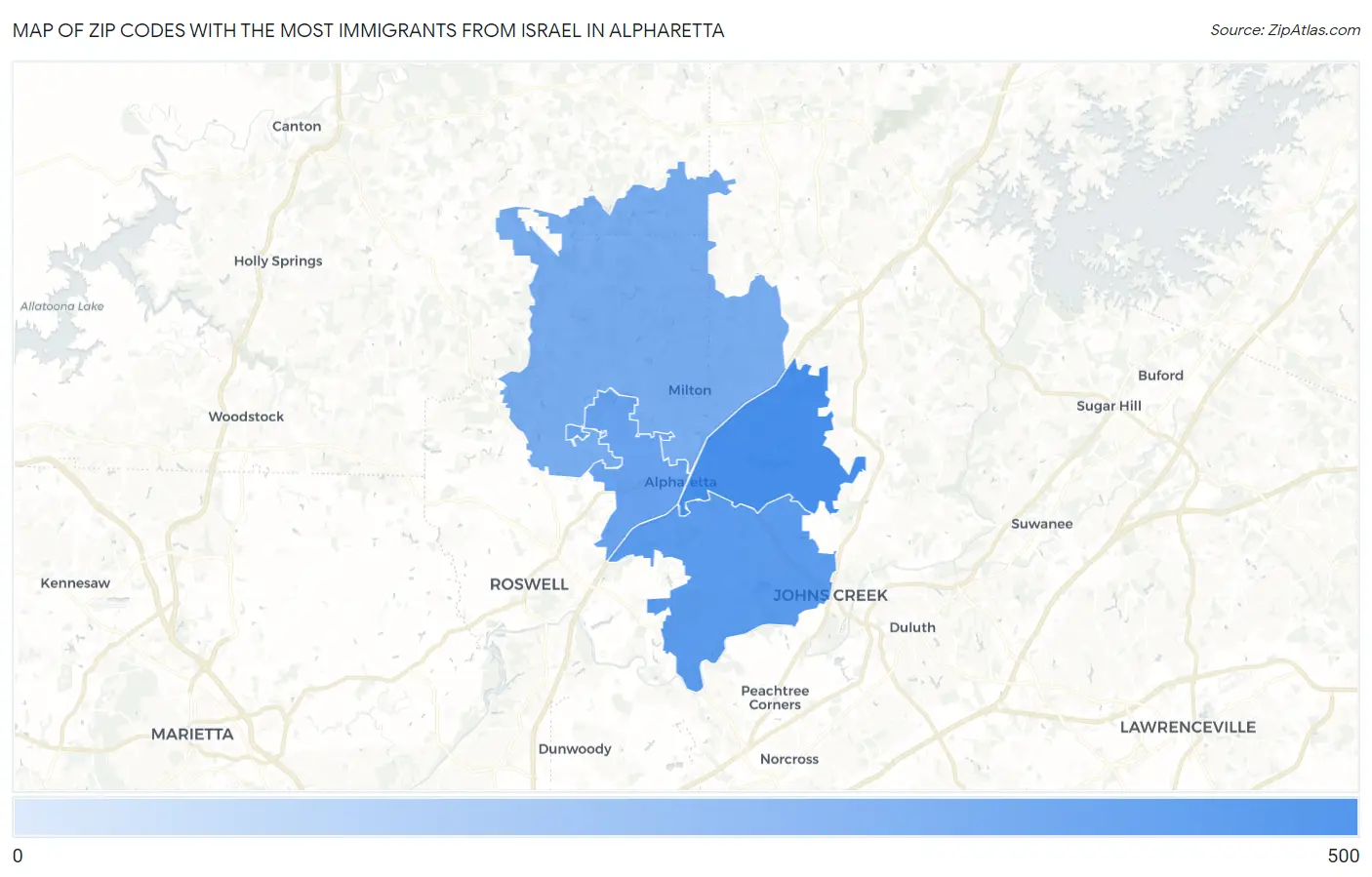 Zip Codes with the Most Immigrants from Israel in Alpharetta Map