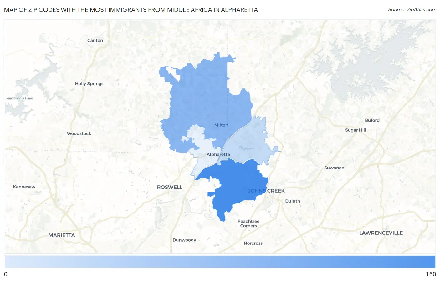 Zip Codes with the Most Immigrants from Middle Africa in Alpharetta Map