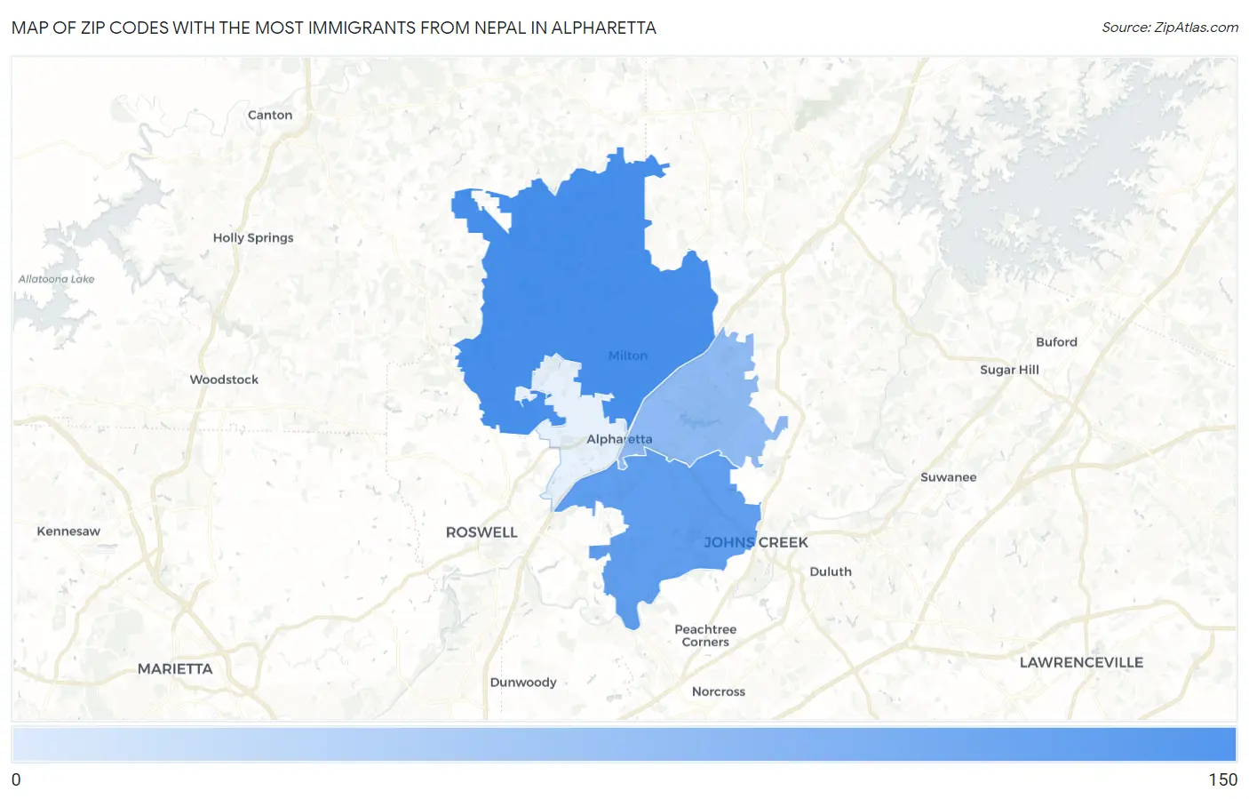Zip Codes with the Most Immigrants from Nepal in Alpharetta Map