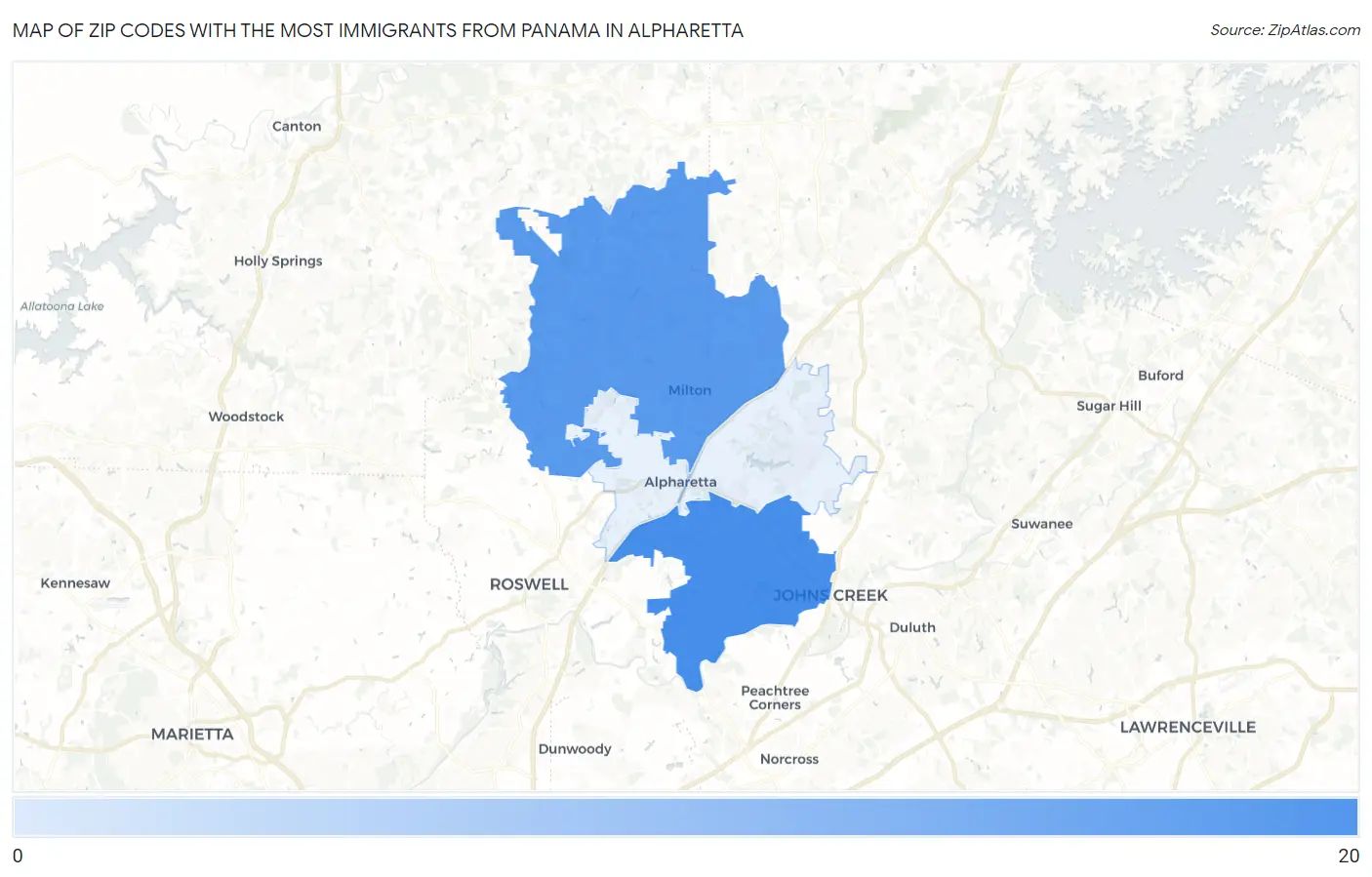 Zip Codes with the Most Immigrants from Panama in Alpharetta Map
