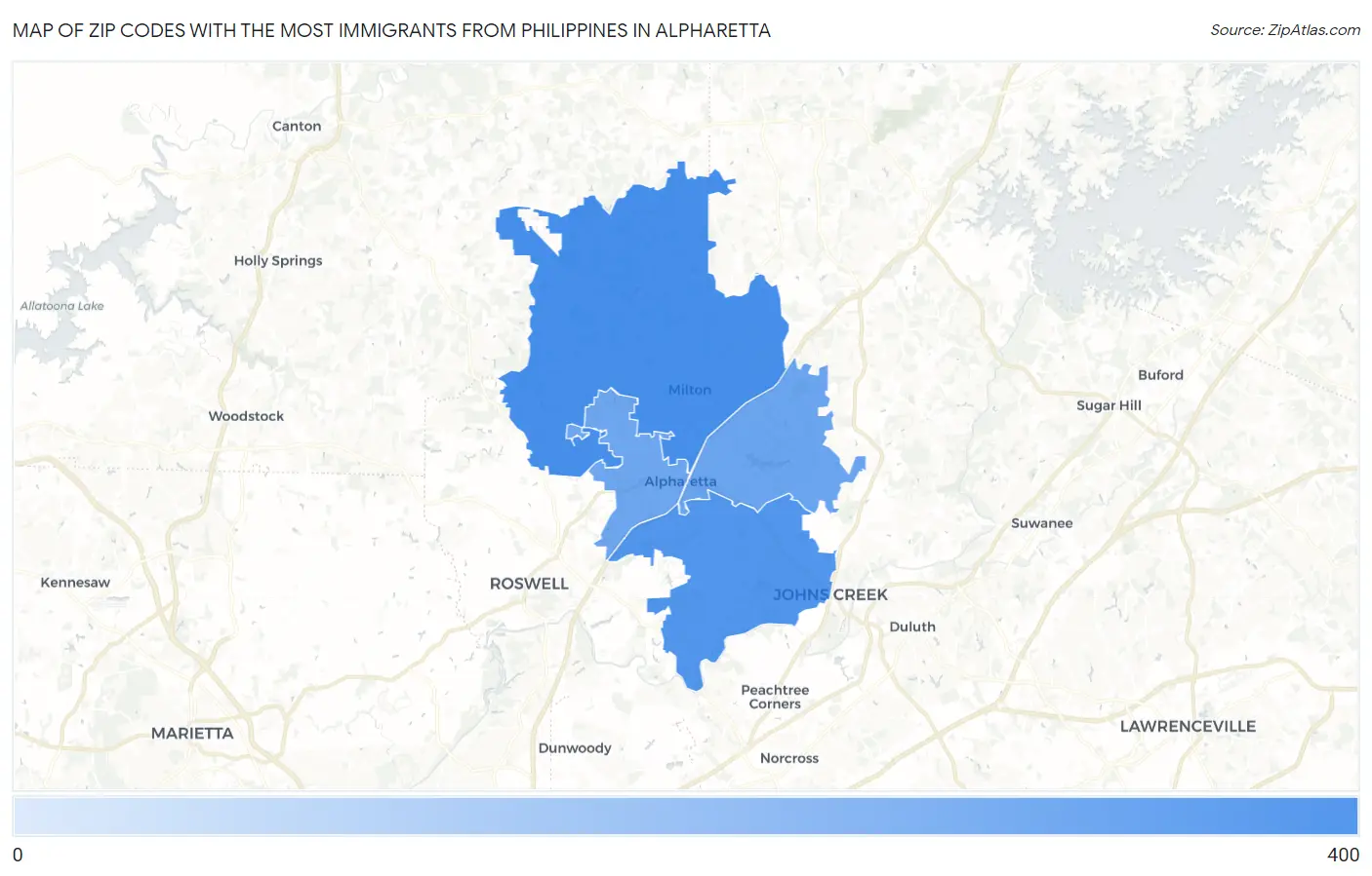 Zip Codes with the Most Immigrants from Philippines in Alpharetta Map