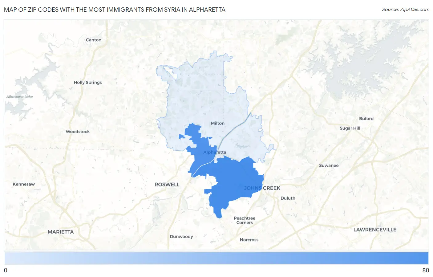 Zip Codes with the Most Immigrants from Syria in Alpharetta Map