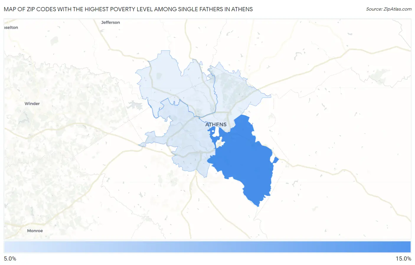 Zip Codes with the Highest Poverty Level Among Single Fathers in Athens Map