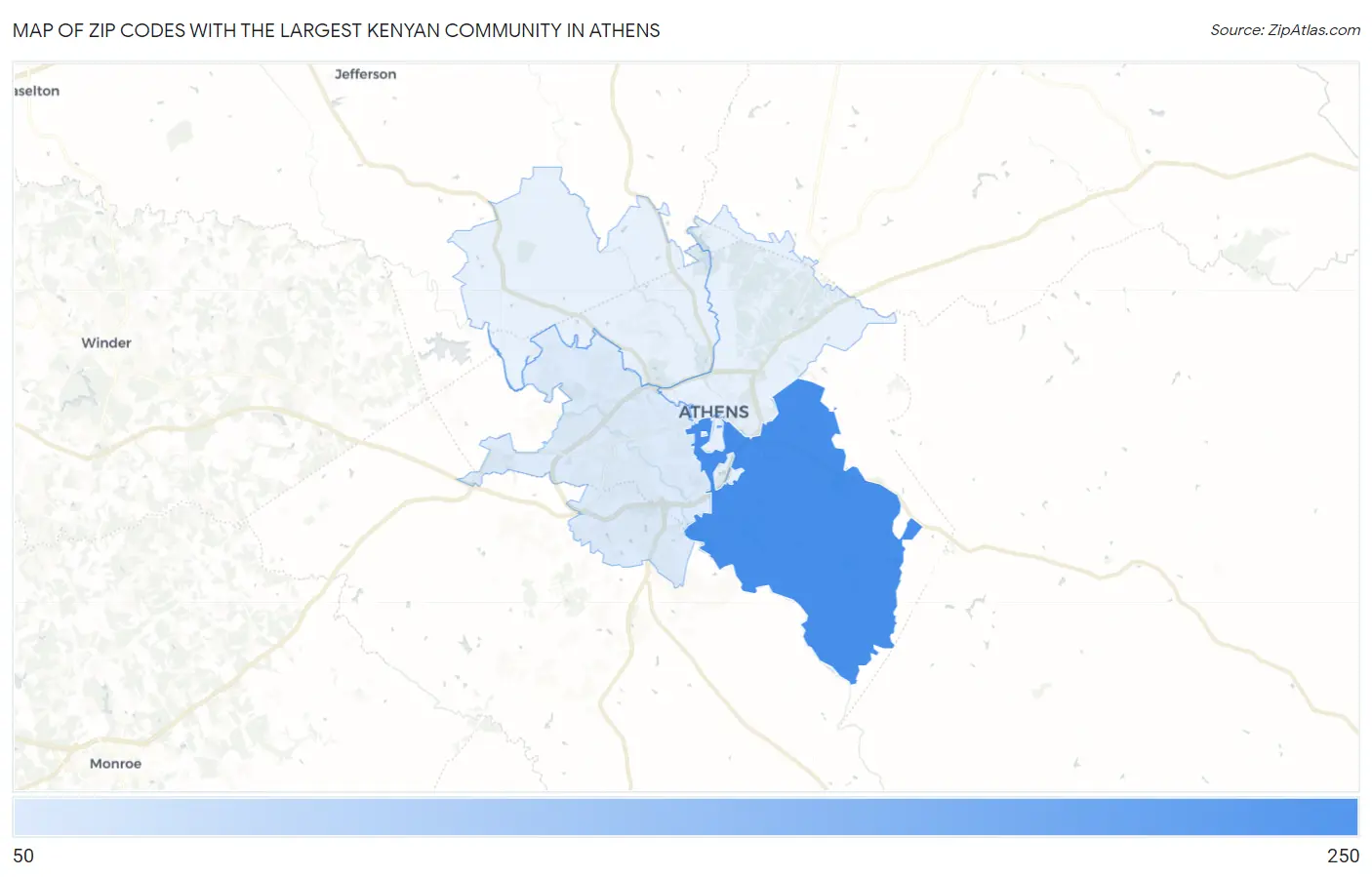 Zip Codes with the Largest Kenyan Community in Athens Map