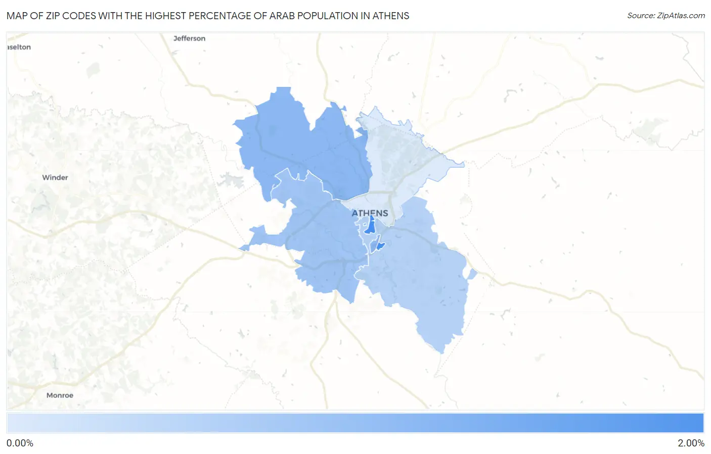 Zip Codes with the Highest Percentage of Arab Population in Athens Map
