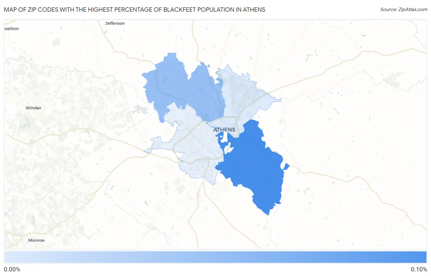 Zip Codes with the Highest Percentage of Blackfeet Population in Athens Map