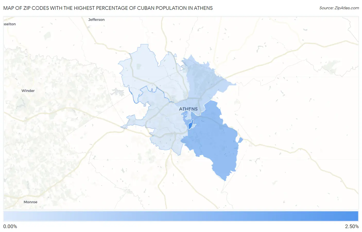 Zip Codes with the Highest Percentage of Cuban Population in Athens Map