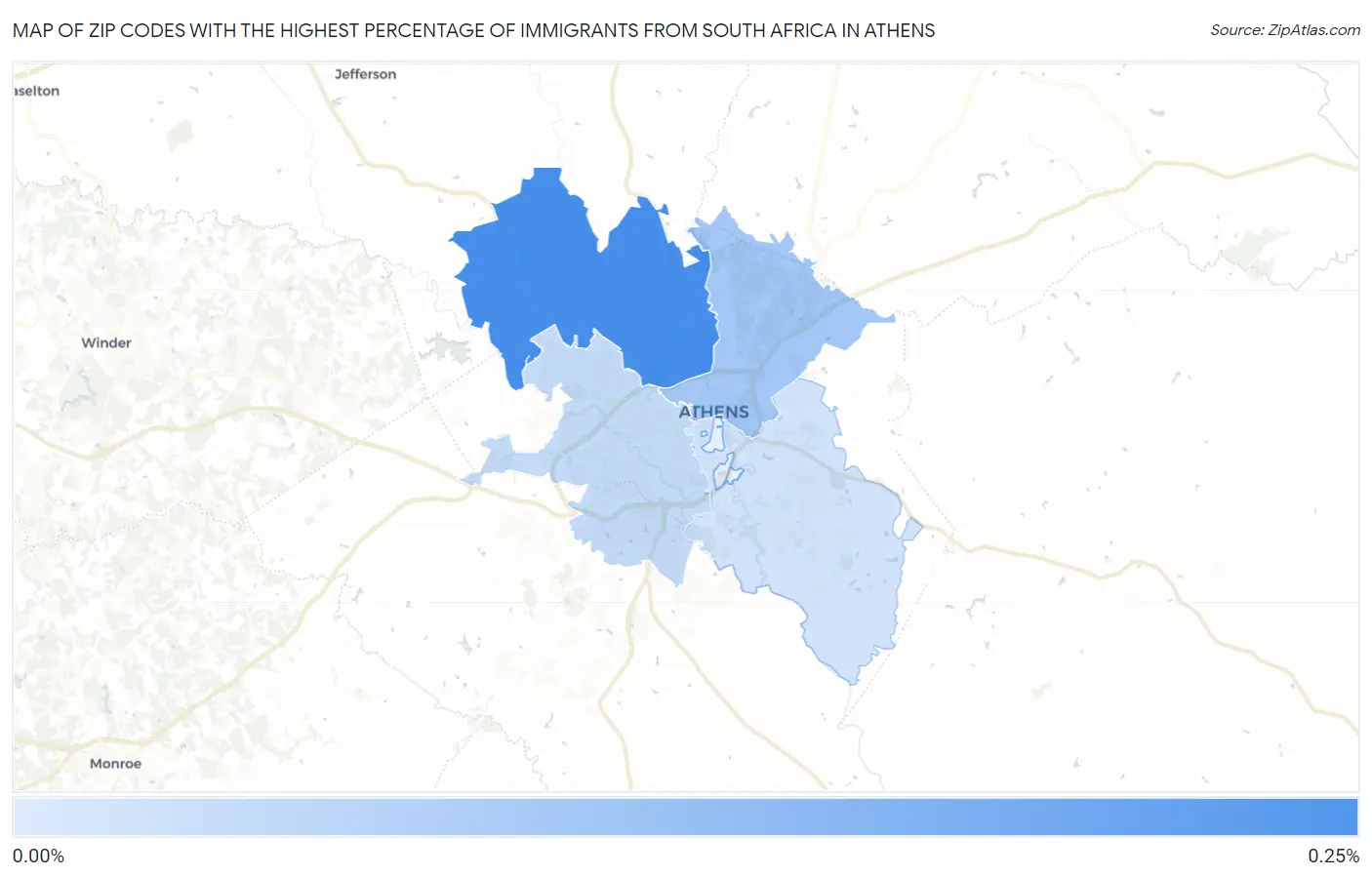 Zip Codes with the Highest Percentage of Immigrants from South Africa in Athens Map