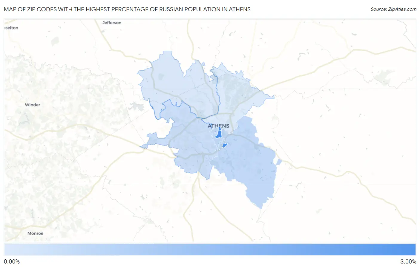 Zip Codes with the Highest Percentage of Russian Population in Athens Map