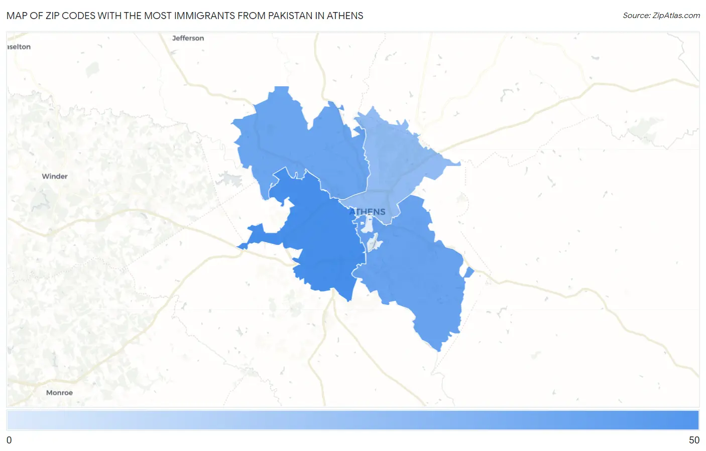 Zip Codes with the Most Immigrants from Pakistan in Athens Map